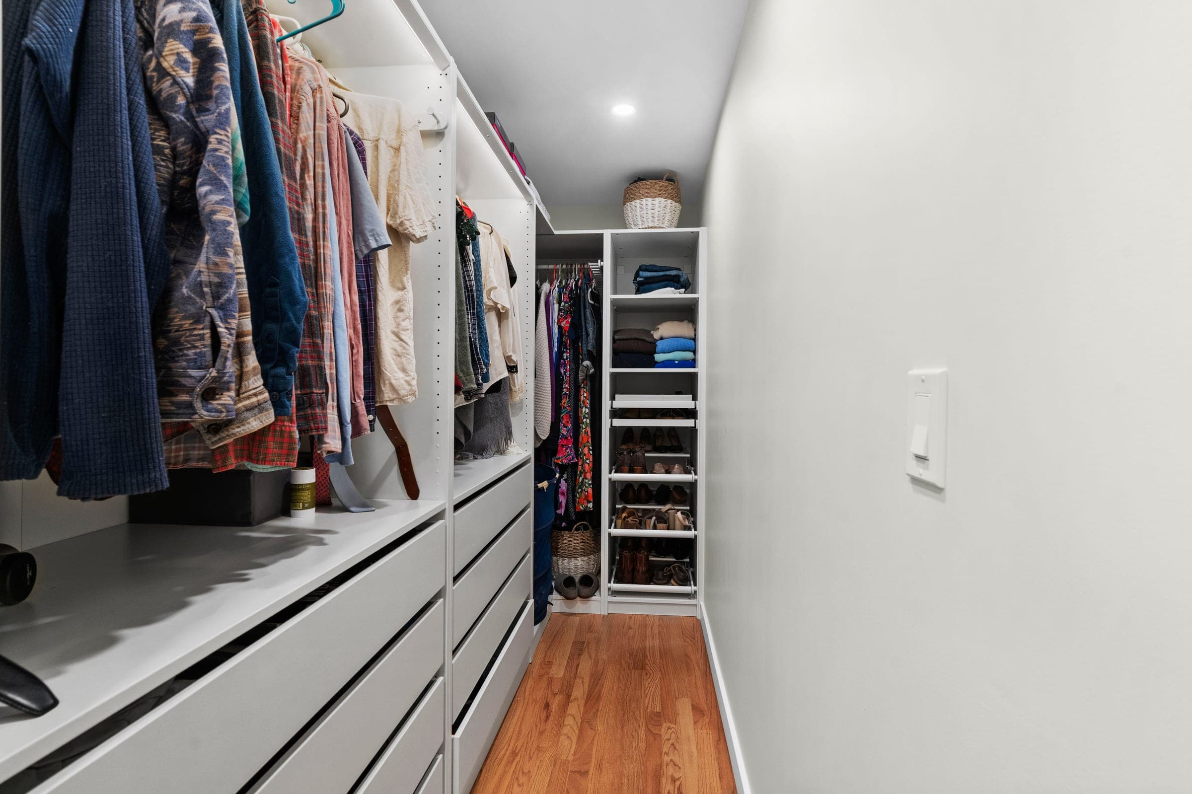 Walk-in closet built-ins in the River Front Master Suite, North Bend